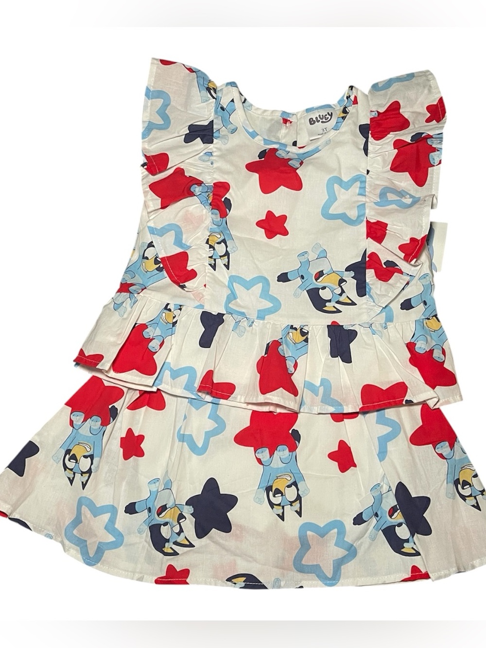 NWT Bluey Girls 2 Piece Outfit Set 3T Patriotic Stars Red White Blue